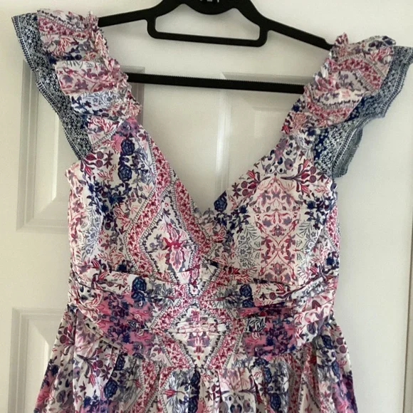 Caroline Constas Tiered Ruffled Cotton Frill Dress Pockets V-Neck Smocked Back - Picture 2 of 16